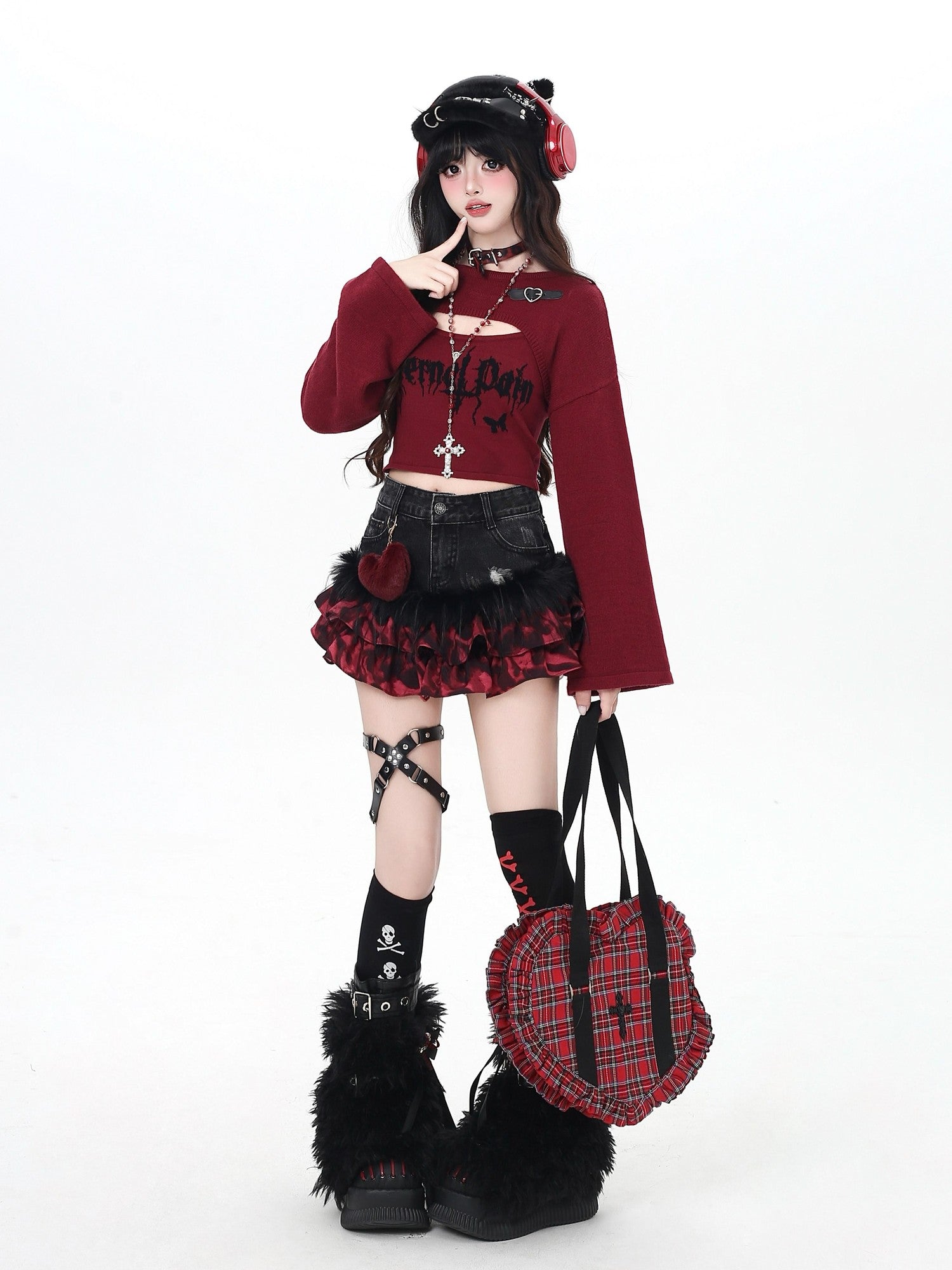 CRAZYGIRL Cropped Letter Print Buttoned Long Sleeve Two Piece Women&