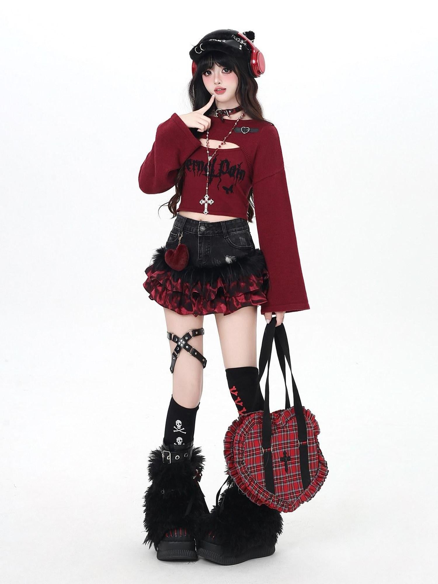 CRAZYGIRL Cropped Letter Print Buttoned Long Sleeve Two Piece Women&