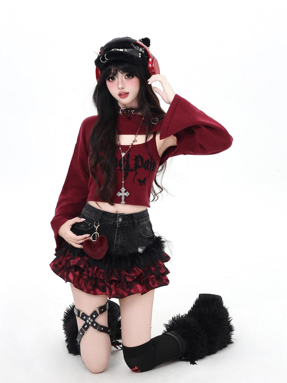 CRAZYGIRL Cropped Letter Print Buttoned Long Sleeve Two Piece Women&
