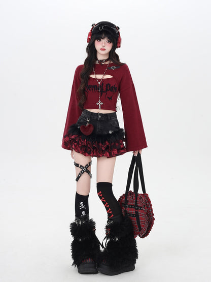 CRAZYGIRL Cropped Letter Print Buttoned Long Sleeve Two Piece Women&