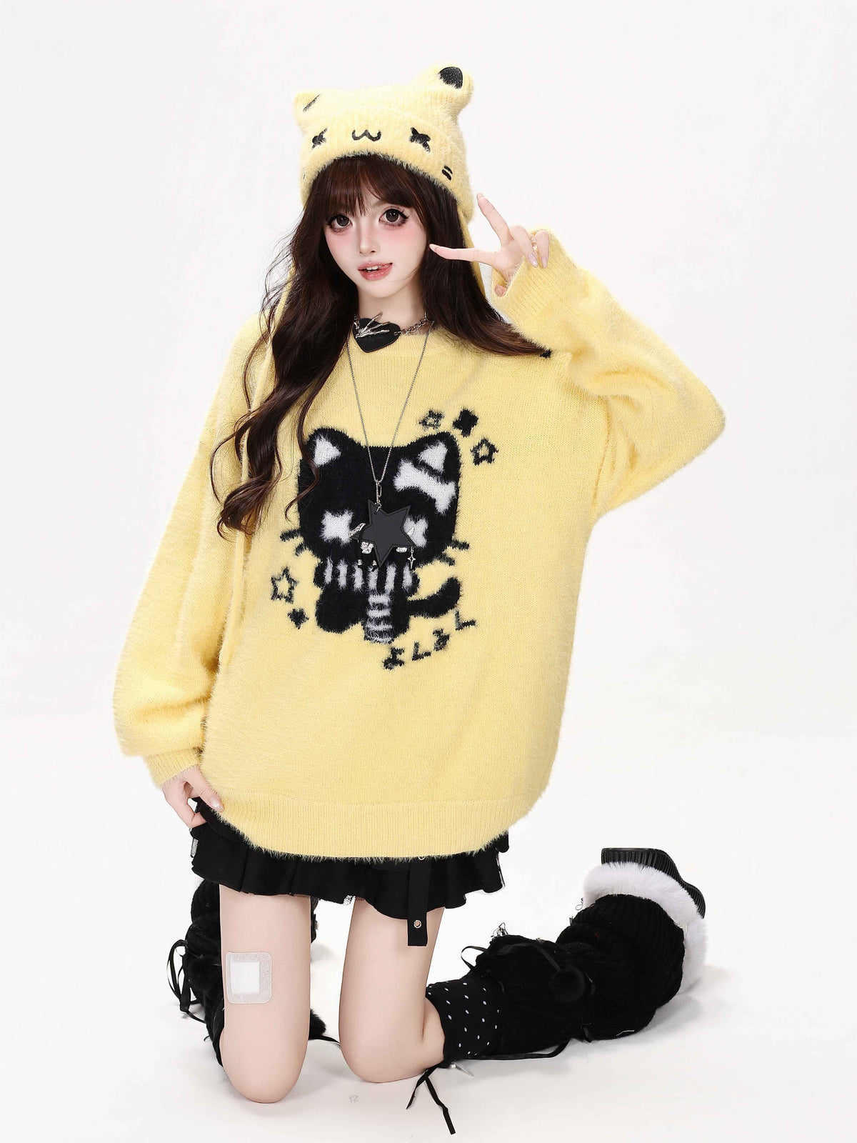 CRAZYGIRL_Cute_Cat_Jacquard_Loose_Slouchy_Knit_Pullover_Women&