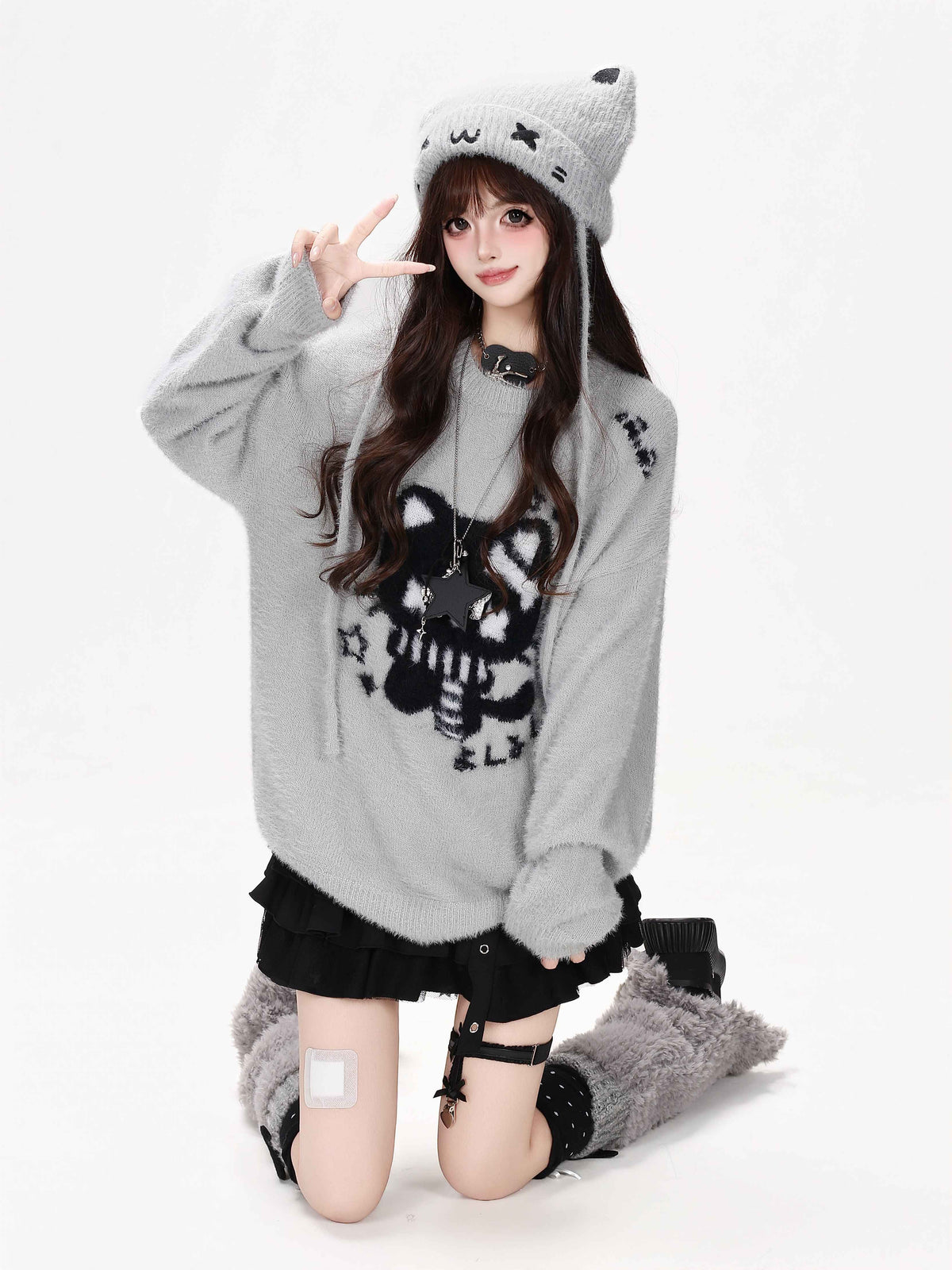CRAZYGIRL_Cute_Cat_Jacquard_Loose_Slouchy_Knit_Pullover_Women&