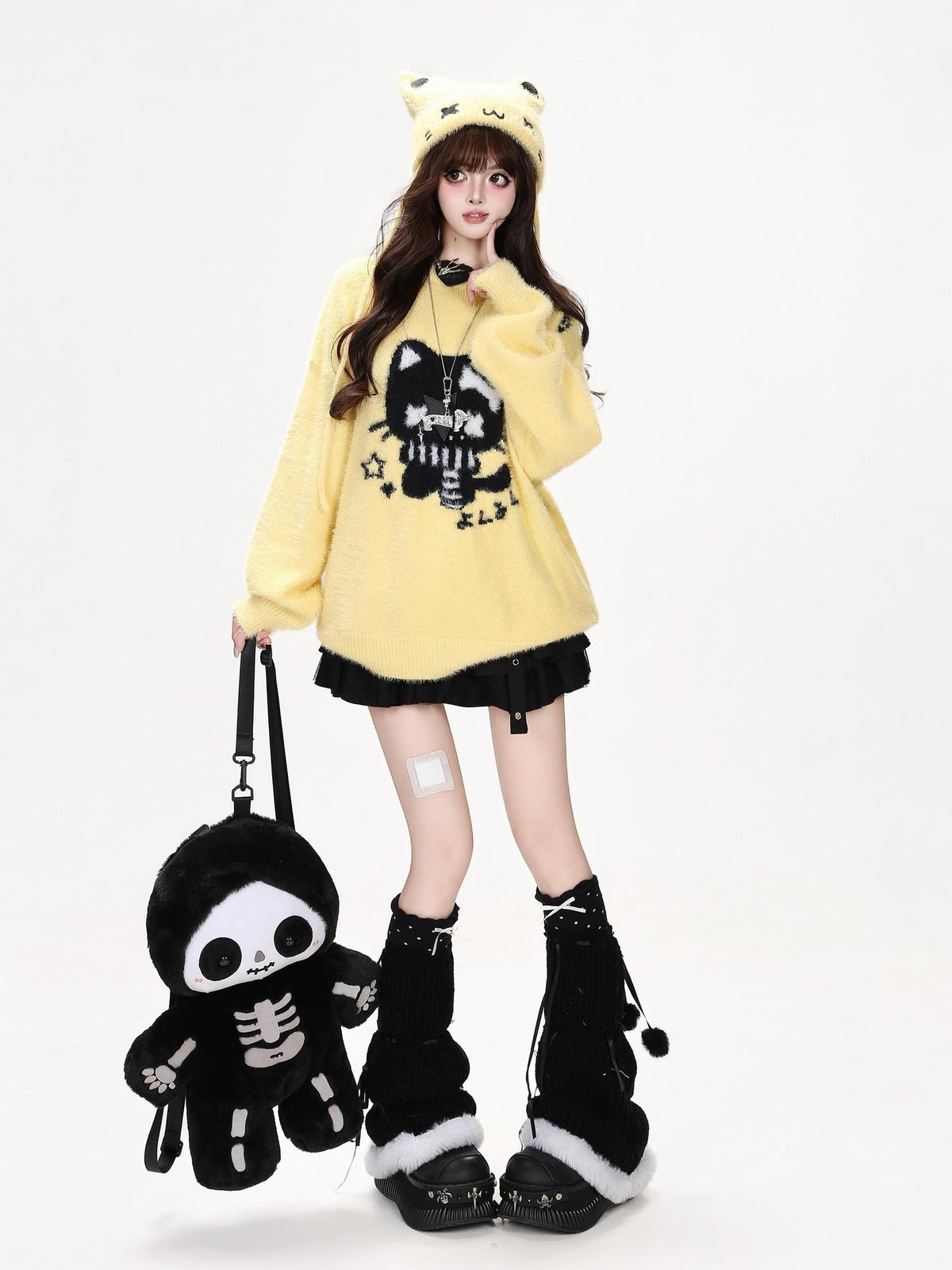 CRAZYGIRL Cute Cat Jacquard Loose Slouchy Knit Pullover Women&