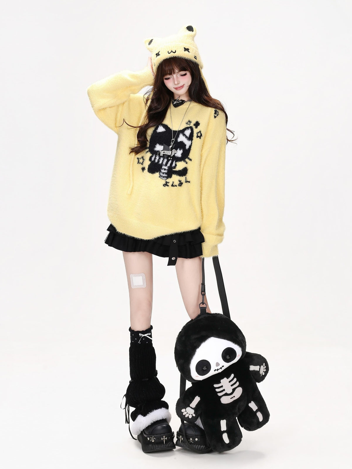 CRAZYGIRL Cute Cat Jacquard Loose Slouchy Knit Pullover Women&