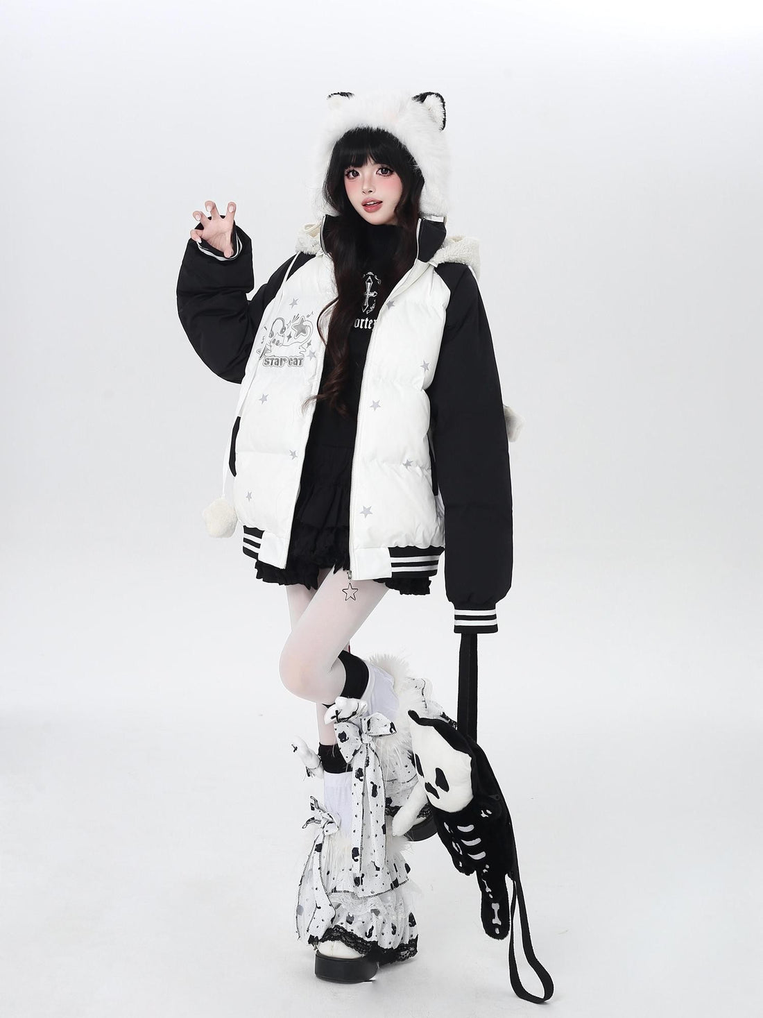 CRAZYGIRL Cute Cat Raglan Sleeve Hooded Thick Warm Women&