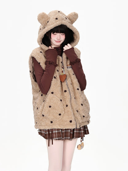 CRAZYGIRL Cute Polka Dot Embroidered Rabbit Ear Hooded Quilted Women&