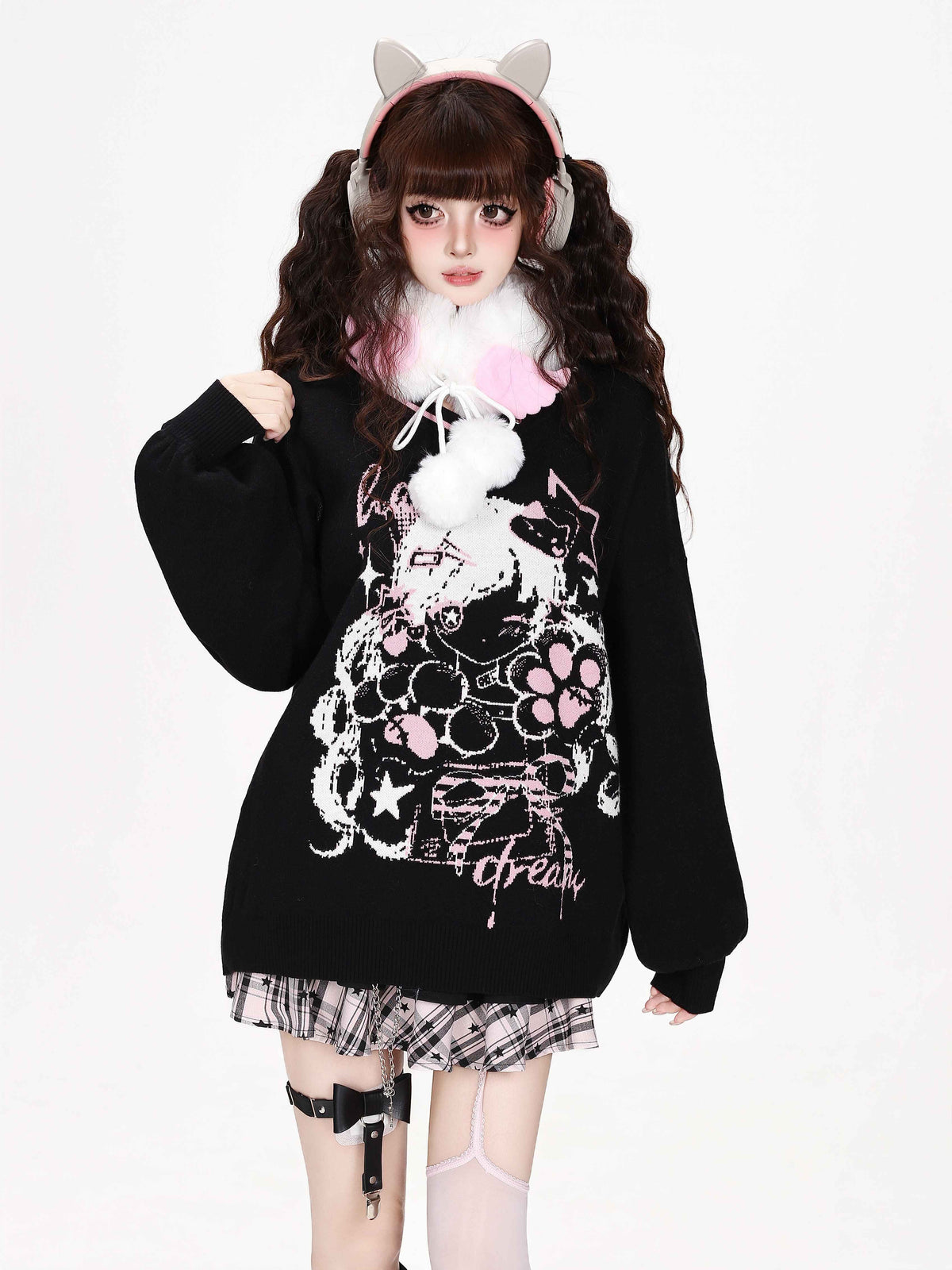CRAZYGIRL_Cute_V-neck_Loose_Fit_Long_Sleeve_Women&