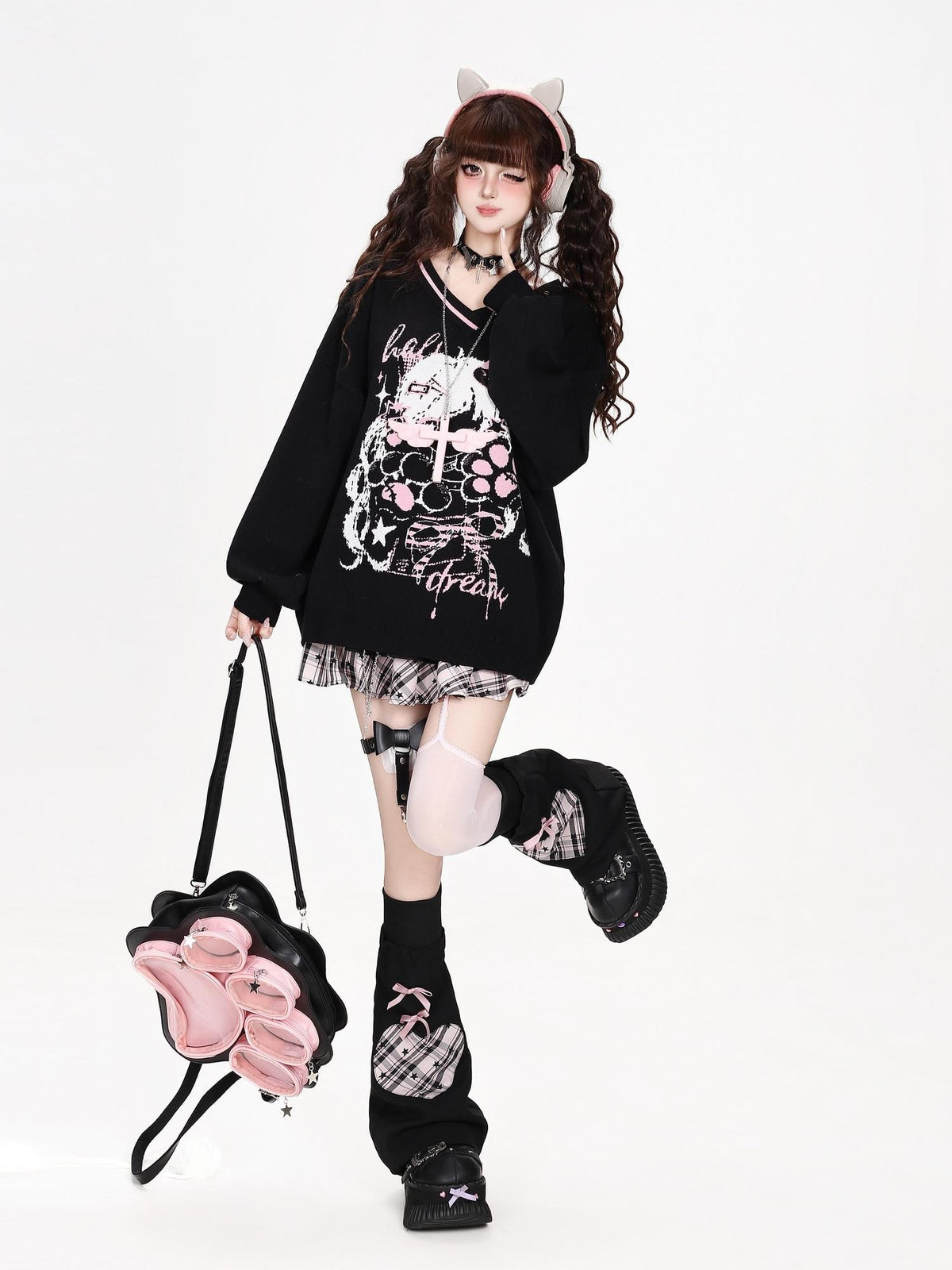 CRAZYGIRL Cute V-neck Loose Fit Long Sleeve Women&