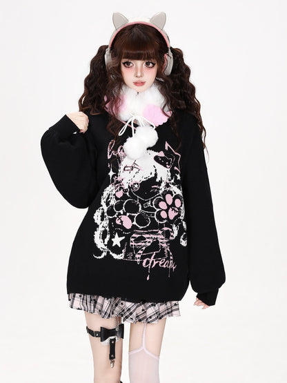 CRAZYGIRL Cute V-neck Loose Fit Long Sleeve Women&