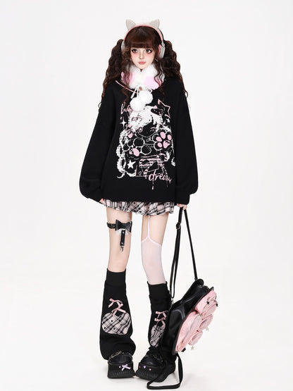 CRAZYGIRL Cute V-neck Loose Fit Long Sleeve Women&