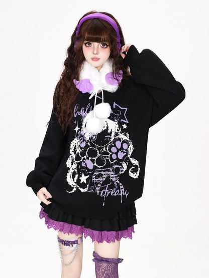 CRAZYGIRL Cute V-neck Loose Fit Long Sleeve Women&