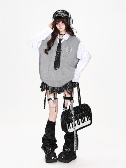 CRAZYGIRL Embroidered Patch Faux Layered Loose Fit Women&