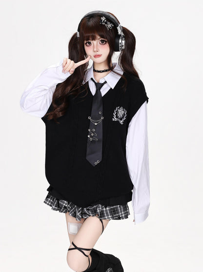 CRAZYGIRL Embroidered Patch Faux Layered Loose Fit Women&