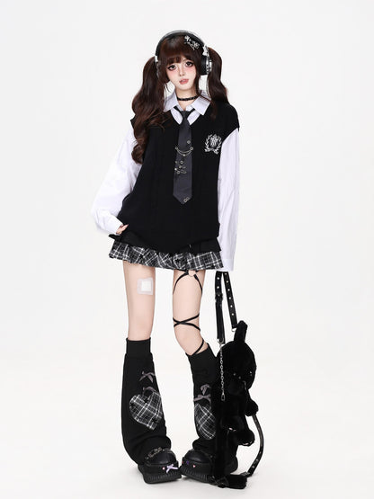 CRAZYGIRL Embroidered Patch Faux Layered Loose Fit Women&