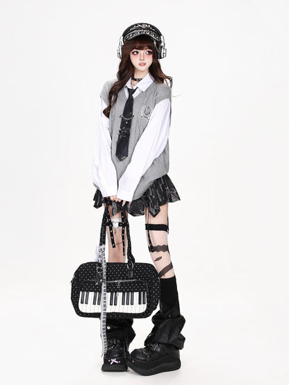 CRAZYGIRL Embroidered Patch Faux Layered Loose Fit Women&