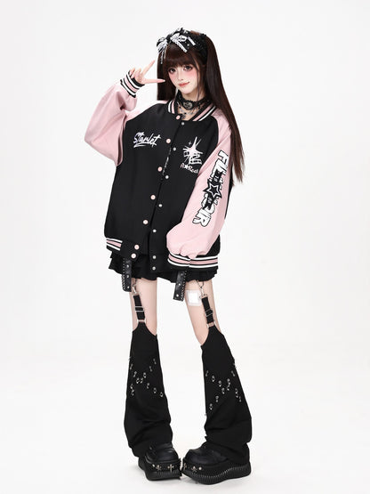 CRAZYGIRL Embroidered Striped Vintage Loose Hooded Raglan Women&