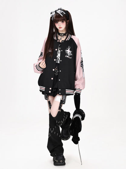 CRAZYGIRL Embroidered Striped Vintage Loose Hooded Raglan Women&