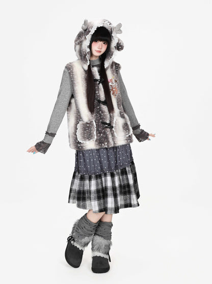 CRAZYGIRL_Fuzzy_Deer_Embroidery_Hooded_Horn_Button_Women&