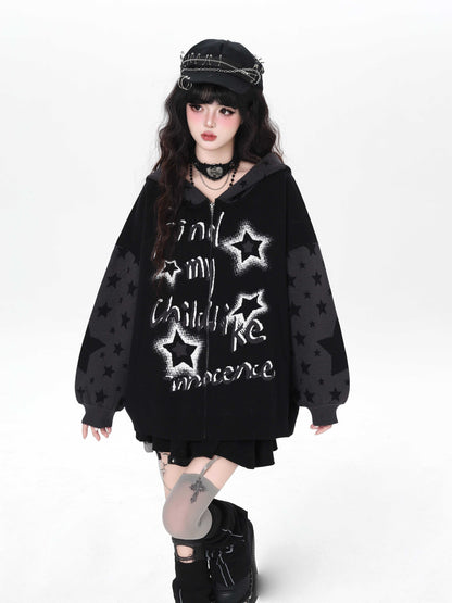 CRAZYGIRL_Gothic_Hooded_Lantern_Sleeve_Loose_Zip_Up_Women&