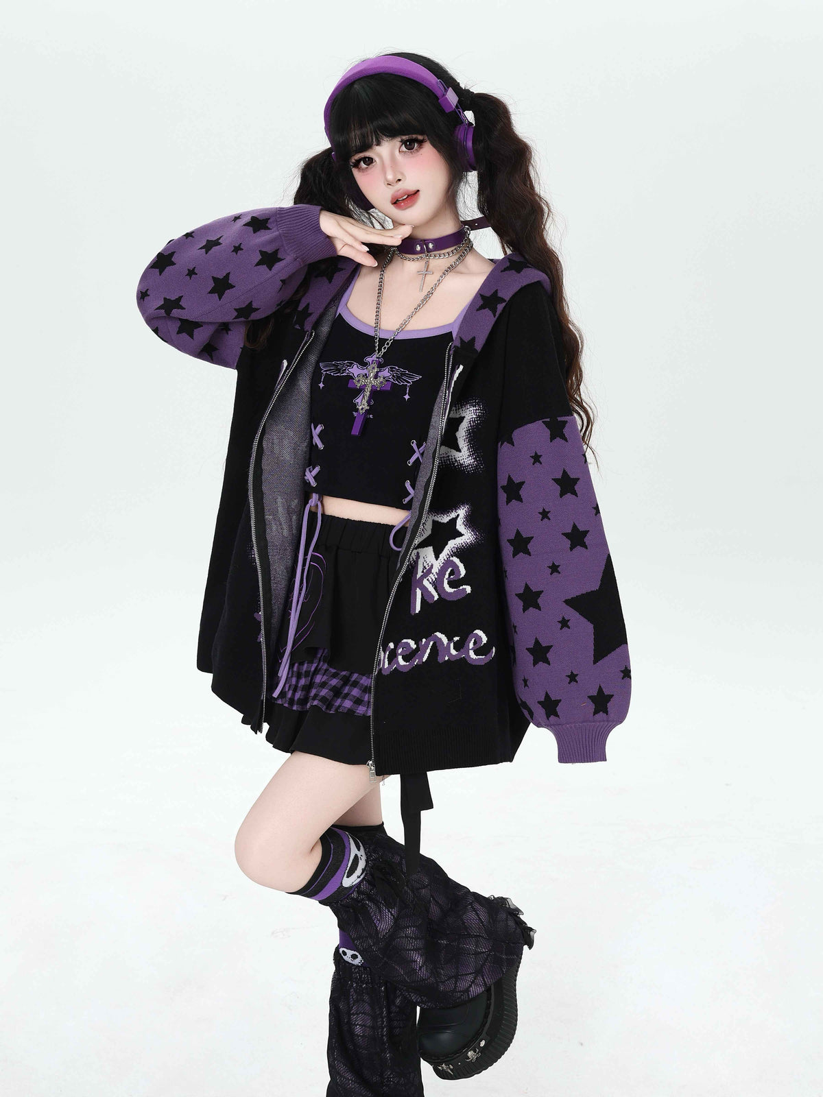 CRAZYGIRL_Gothic_Hooded_Lantern_Sleeve_Loose_Zip_Up_Women&