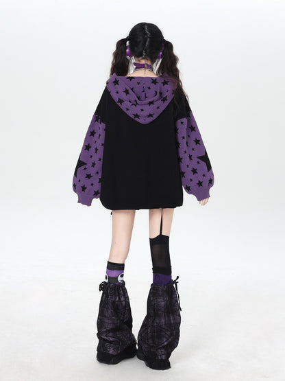 CRAZYGIRL Gothic Hooded Lantern Sleeve Loose Zip Up Women&