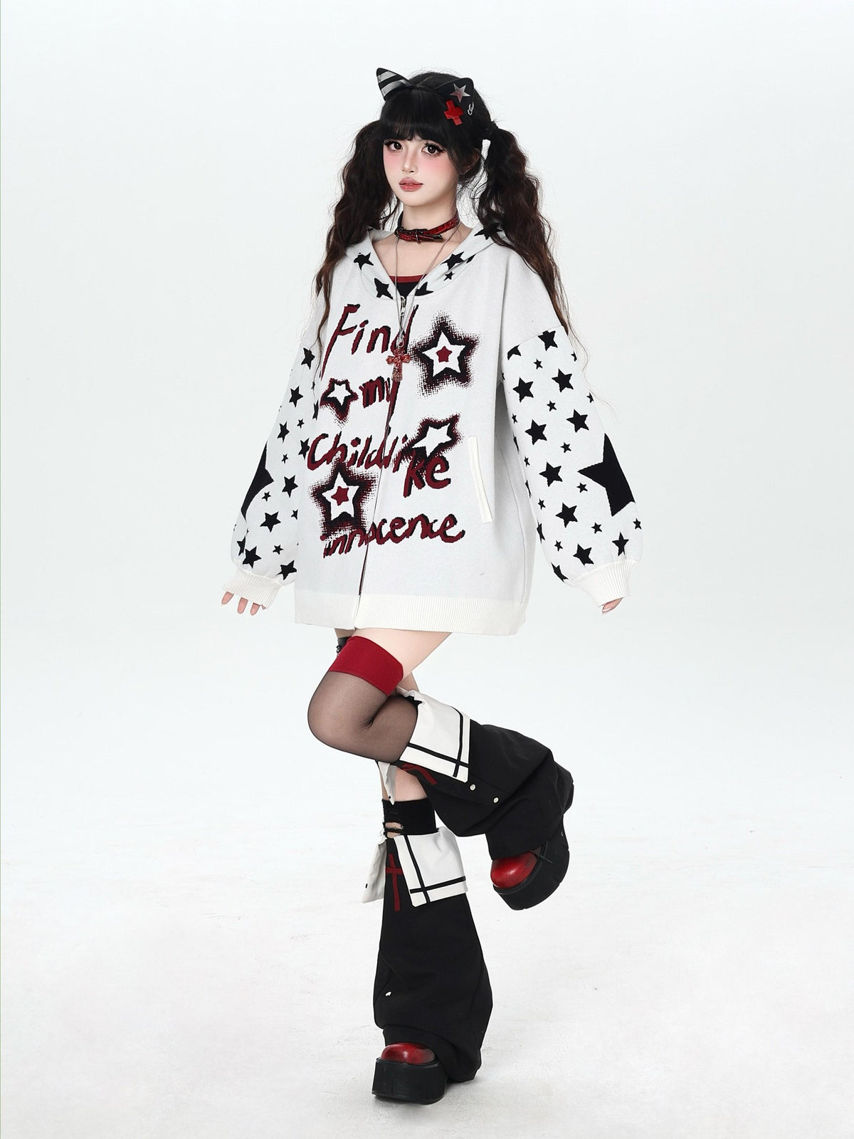 CRAZYGIRL Gothic Hooded Lantern Sleeve Loose Zip Up Women&