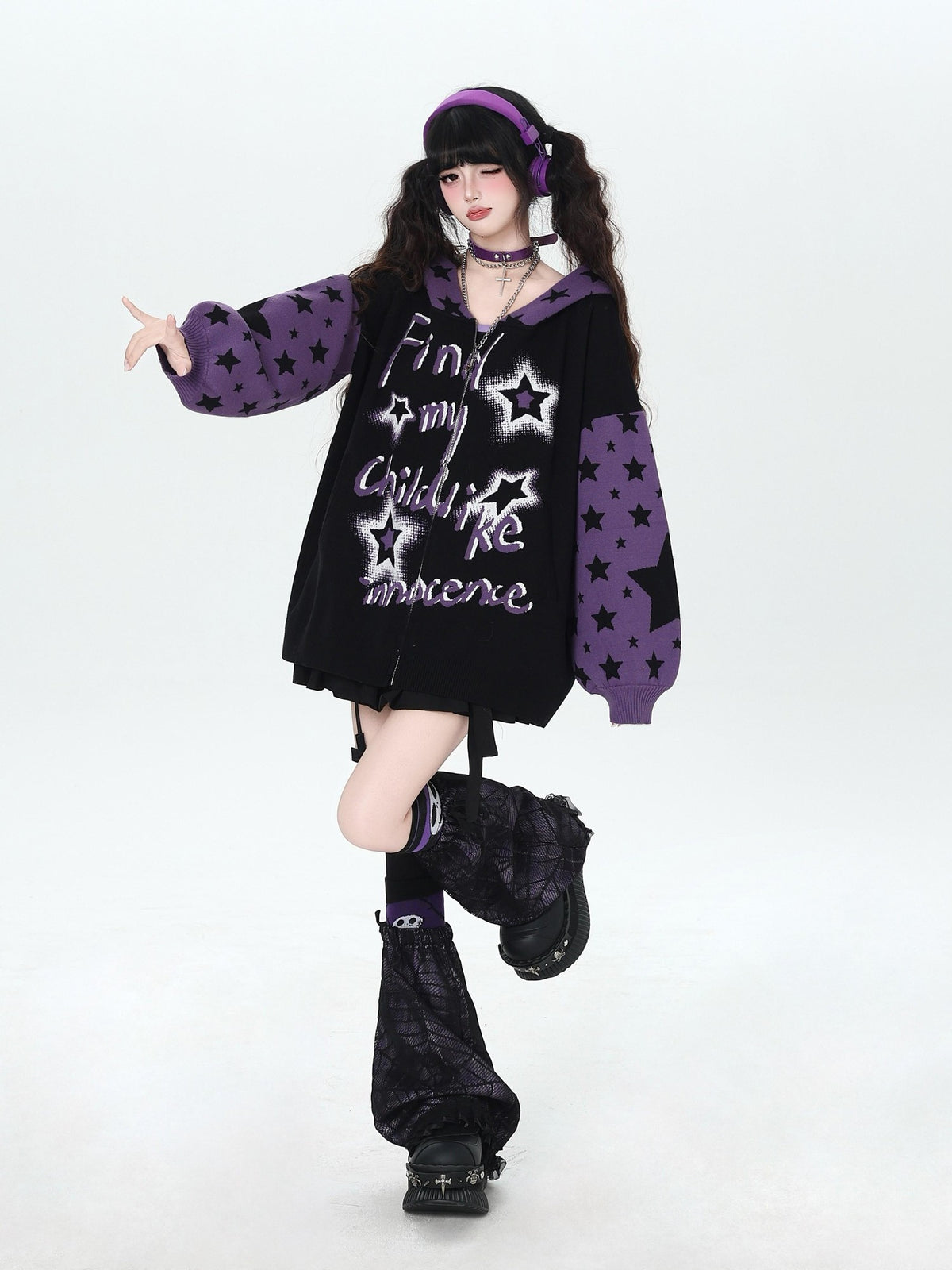 CRAZYGIRL Gothic Hooded Lantern Sleeve Loose Zip Up Women&