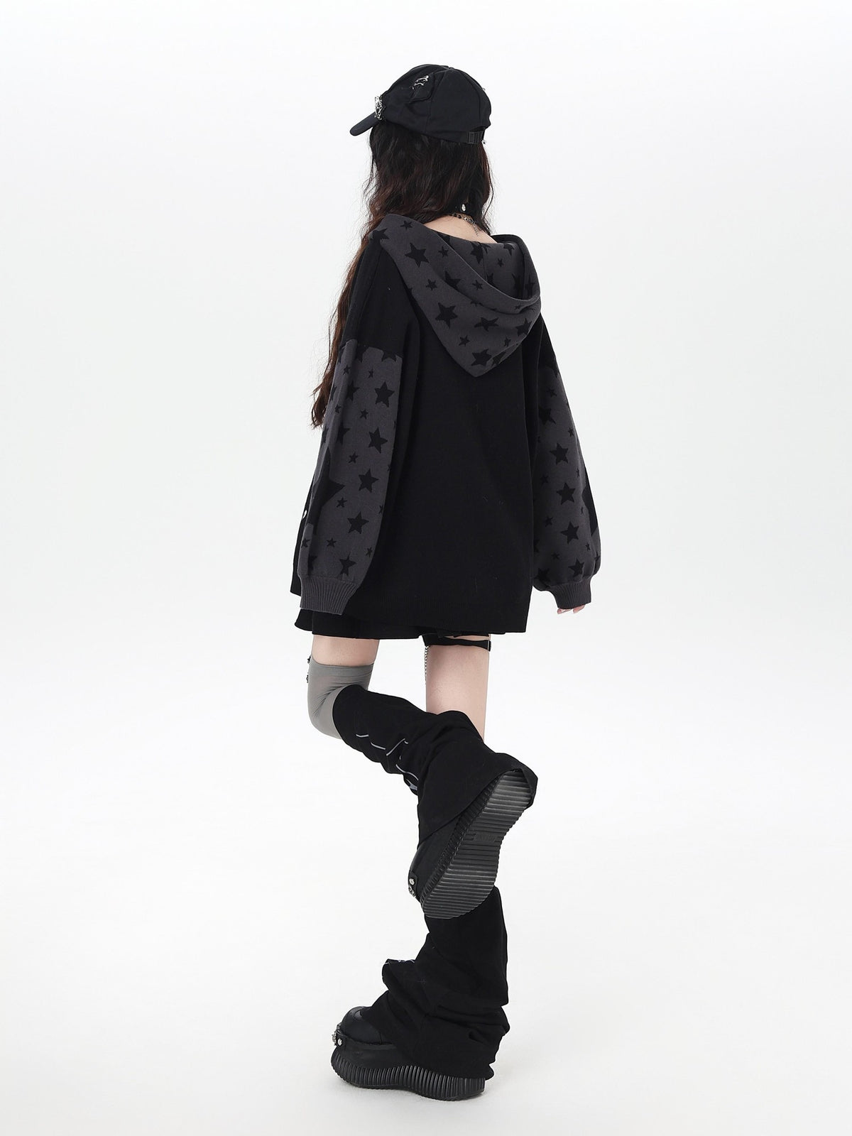 CRAZYGIRL Gothic Hooded Lantern Sleeve Loose Zip Up Women&