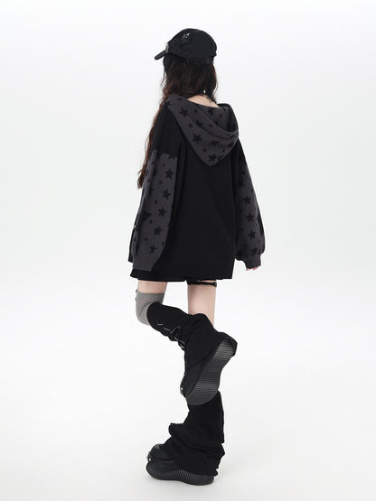 CRAZYGIRL Gothic Hooded Lantern Sleeve Loose Zip Up Women&