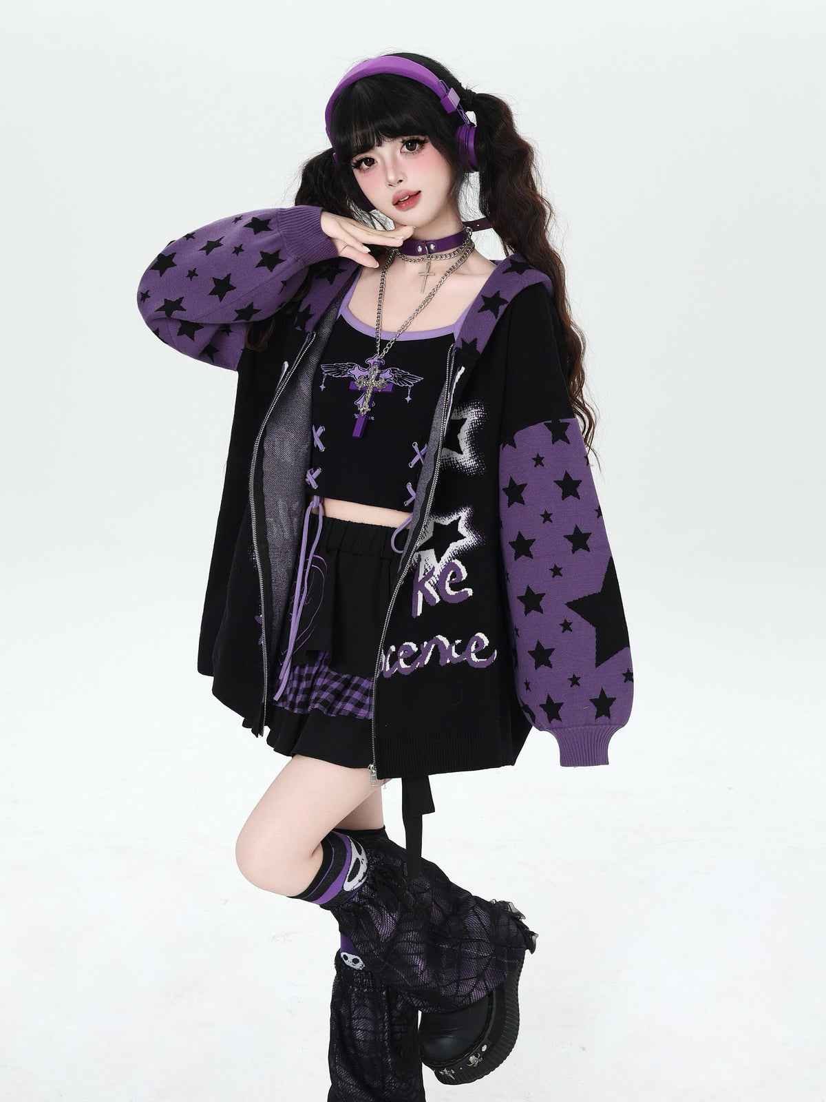 CRAZYGIRL Gothic Hooded Lantern Sleeve Loose Zip Up Women&