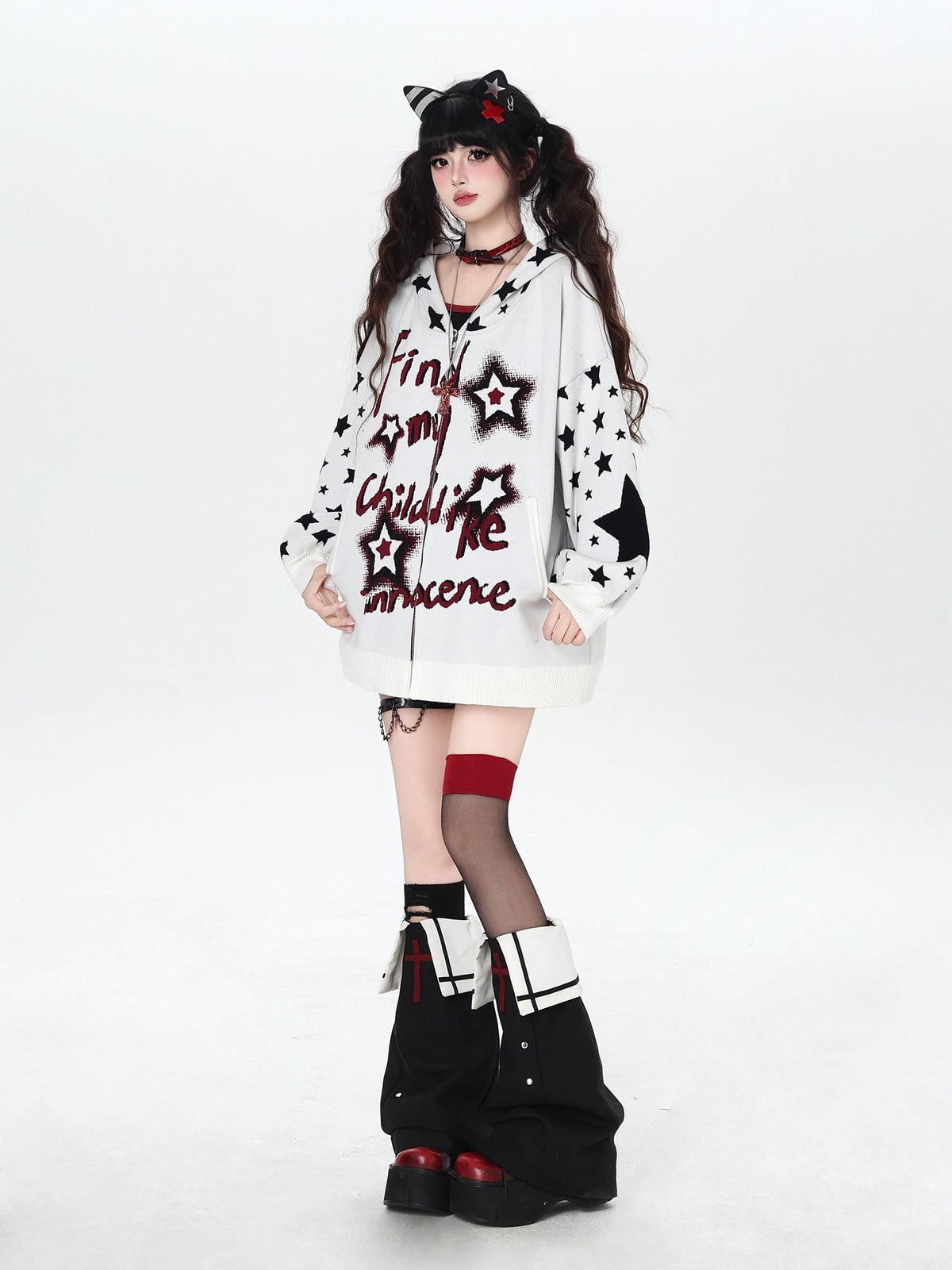 CRAZYGIRL Gothic Hooded Lantern Sleeve Loose Zip Up Women&