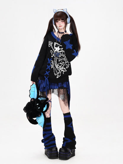 CRAZYGIRL Gothic Lace Up V-neck Long Sleeve Knit Loose Women&