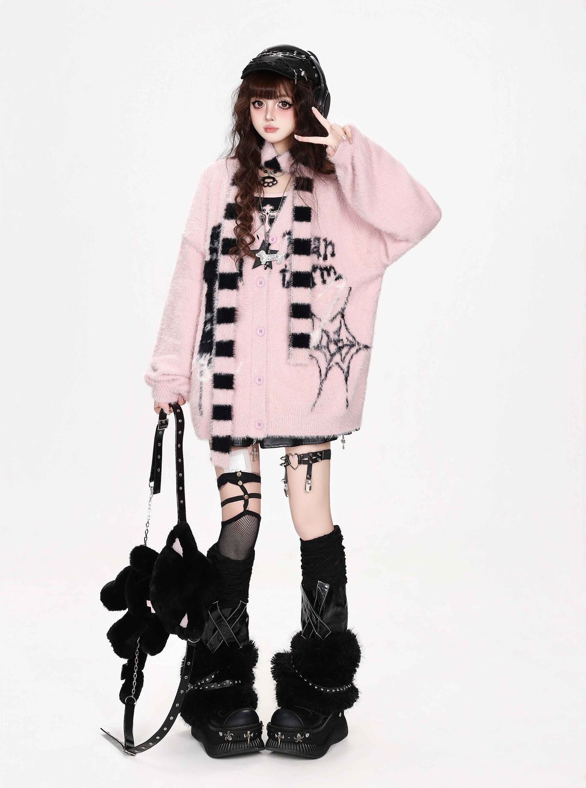 CRAZYGIRL_Gothic_Letter_Print_Faux_Mink_Loose_Fit_Long_Sleeve_V-neck_Women&