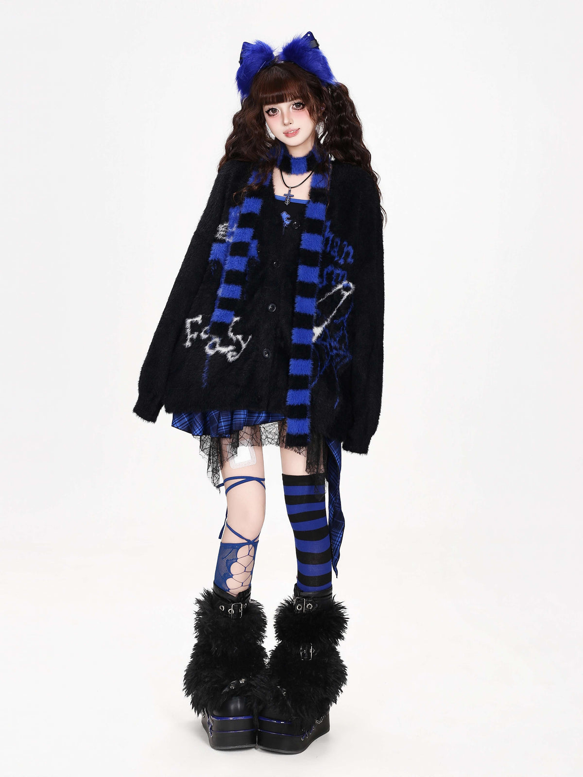 CRAZYGIRL_Gothic_Letter_Print_Faux_Mink_Loose_Fit_Long_Sleeve_V-neck_Women&