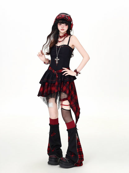 CRAZYGIRL_Gothic_Plaid_Irregular_Slim_Fit_Long_Sleeve_Sheer_Women&