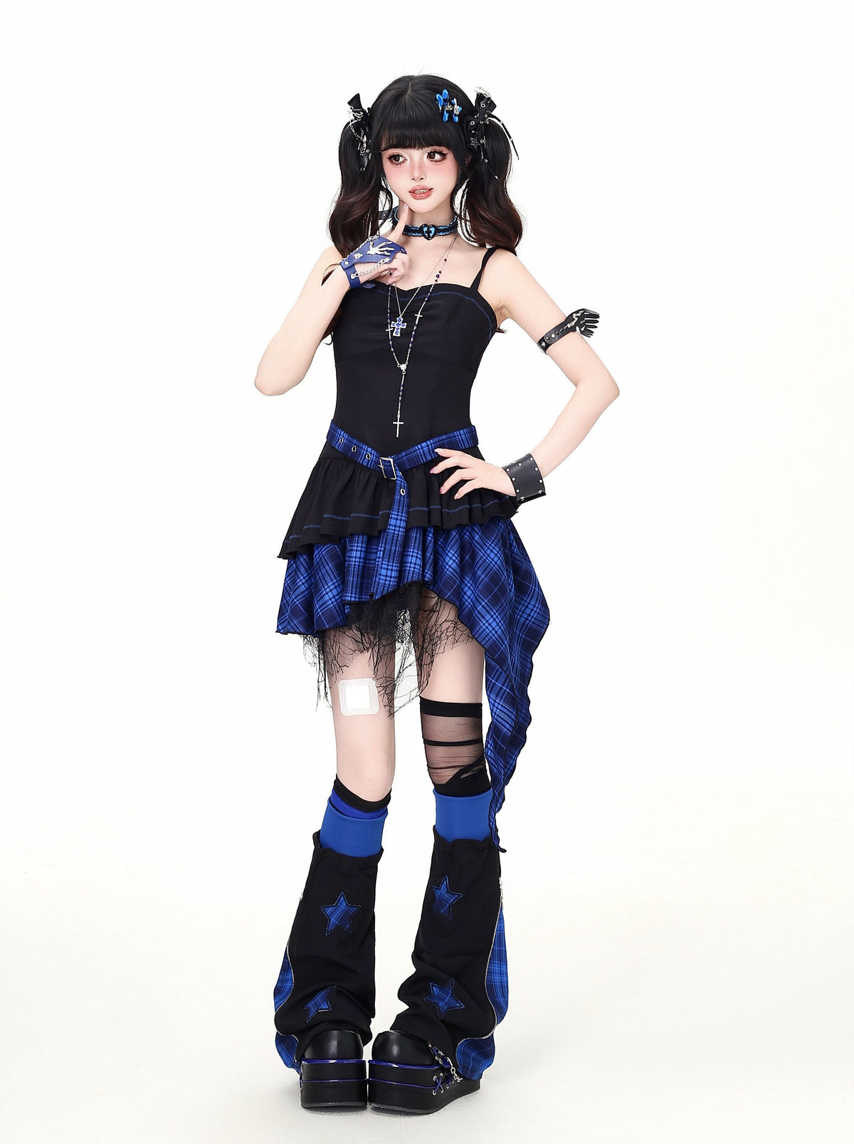 CRAZYGIRL_Gothic_Plaid_Irregular_Slim_Fit_Long_Sleeve_Sheer_Women&