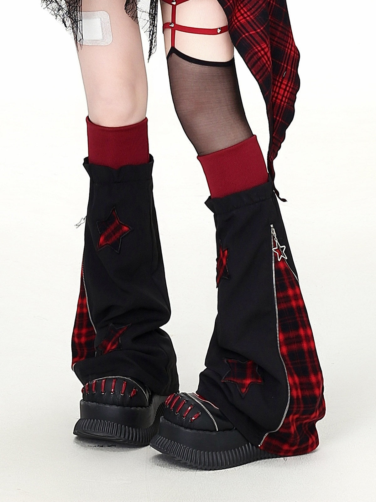 CRAZYGIRL_Gothic_Plaid_Irregular_Slim_Fit_Long_Sleeve_Sheer_Women&