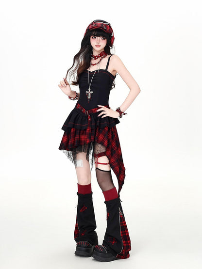 CRAZYGIRL Gothic Plaid Irregular Slim Fit Long Sleeve Sheer Women&