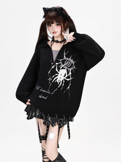 CRAZYGIRL_Gothic_Spider_Eye_Print_Loose_Long_Sleeve_Knit_Women&