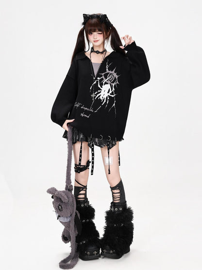 CRAZYGIRL Gothic Spider Eye Print Loose Long Sleeve Knit Women&