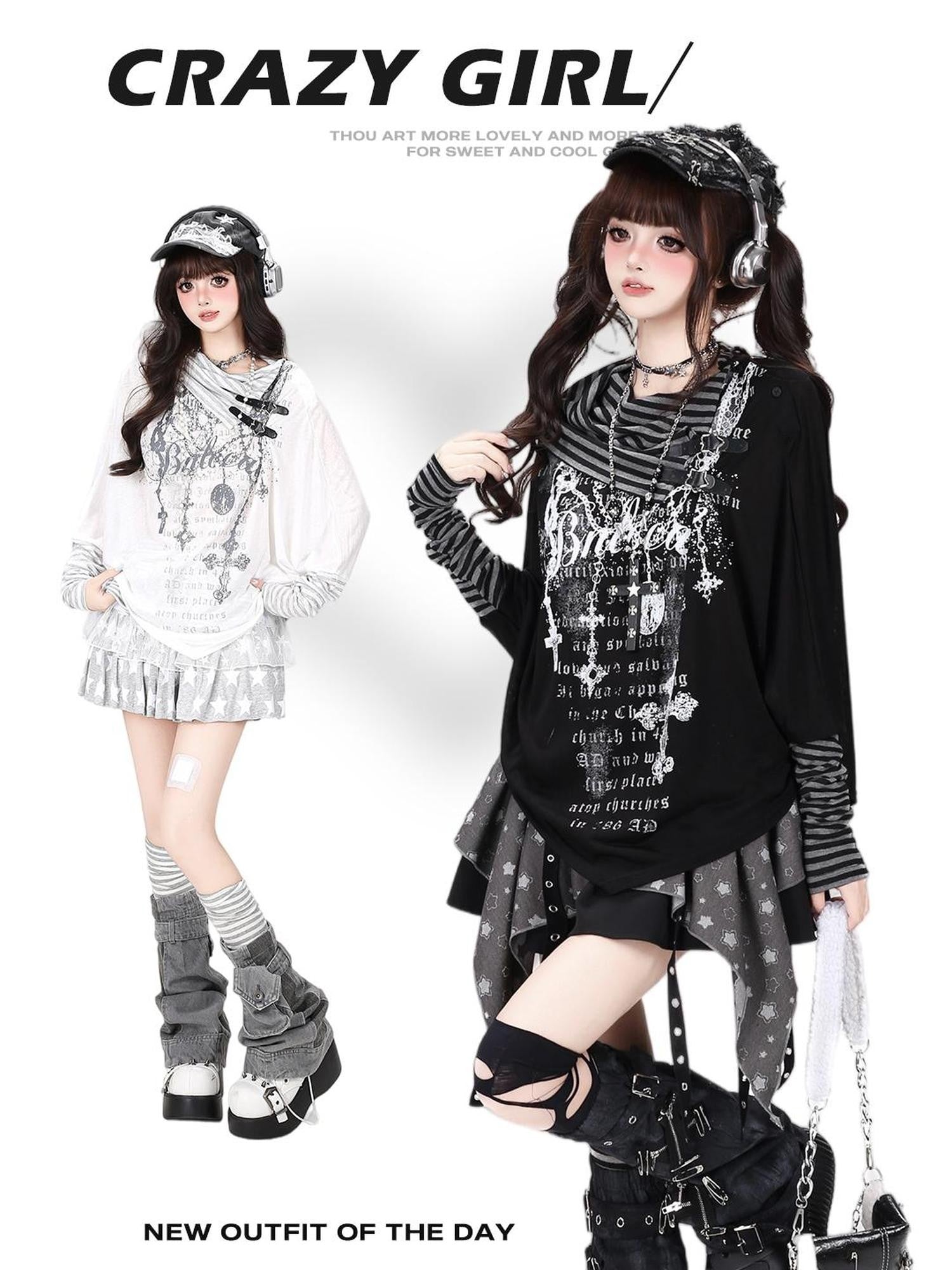 CRAZYGIRL Gothic Striped Patchwork Stacked Collar Fitted Women&
