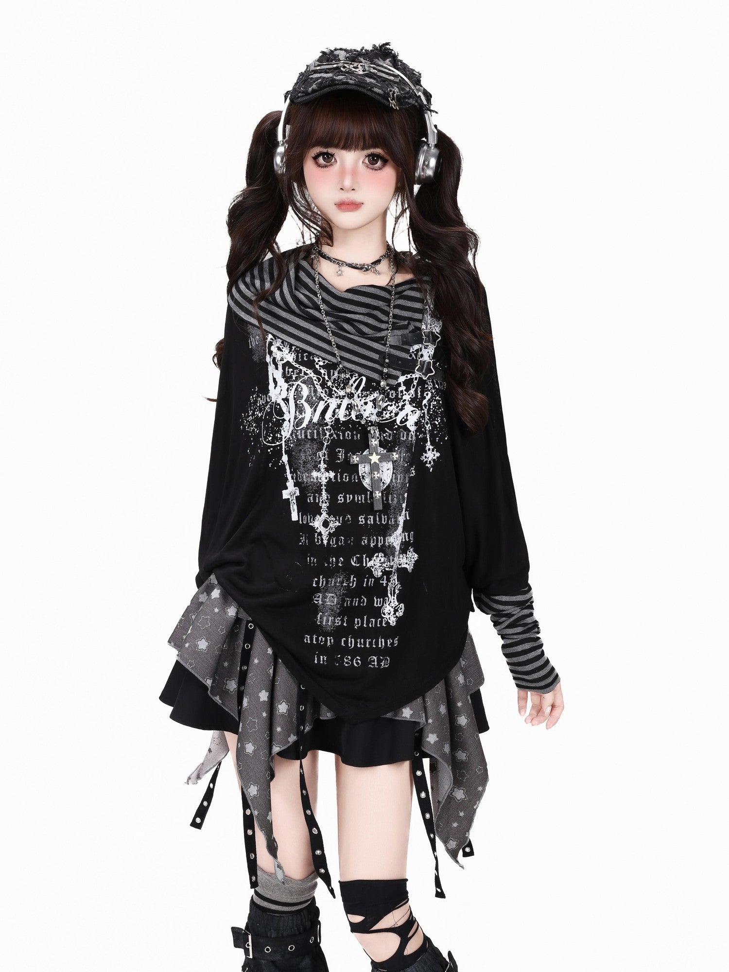 CRAZYGIRL Gothic Striped Patchwork Stacked Collar Fitted Women&