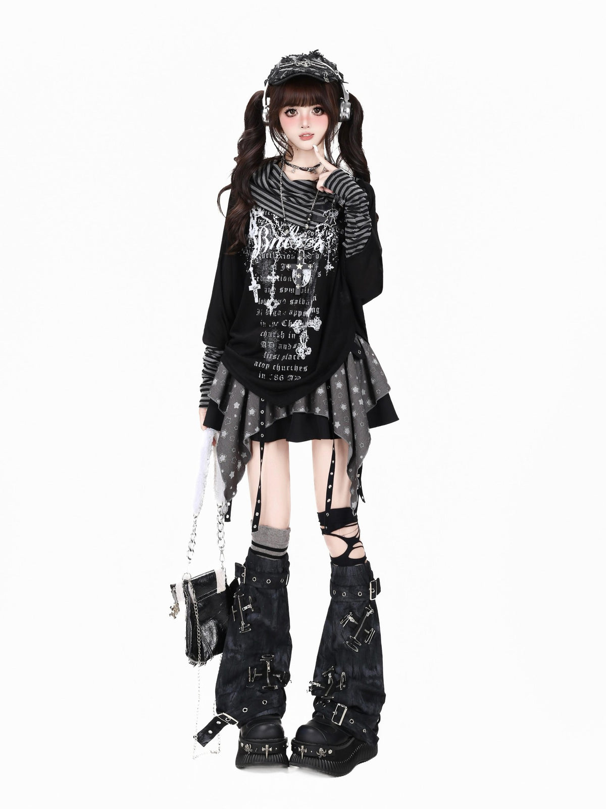 CRAZYGIRL Gothic Striped Patchwork Stacked Collar Fitted Women&