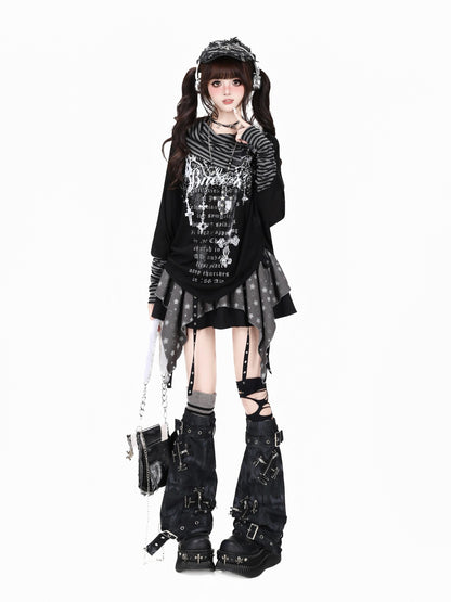 CRAZYGIRL Gothic Striped Patchwork Stacked Collar Fitted Women&