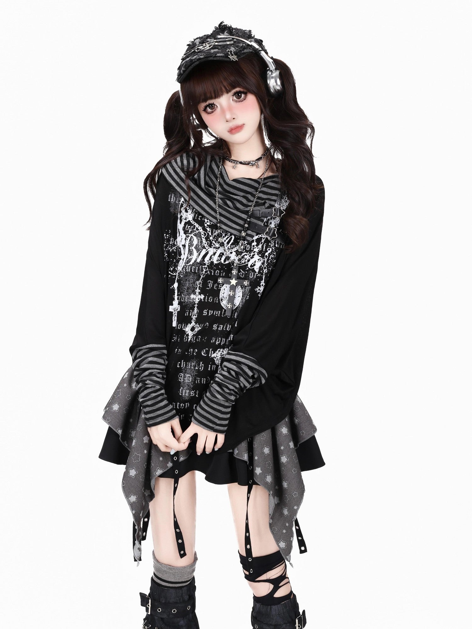 CRAZYGIRL Gothic Striped Patchwork Stacked Collar Fitted Women&