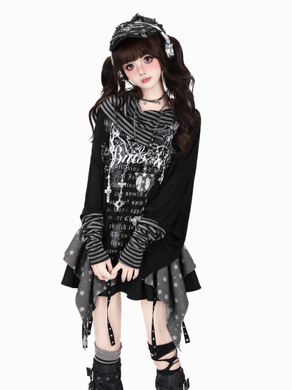 CRAZYGIRL Gothic Striped Patchwork Stacked Collar Fitted Women&