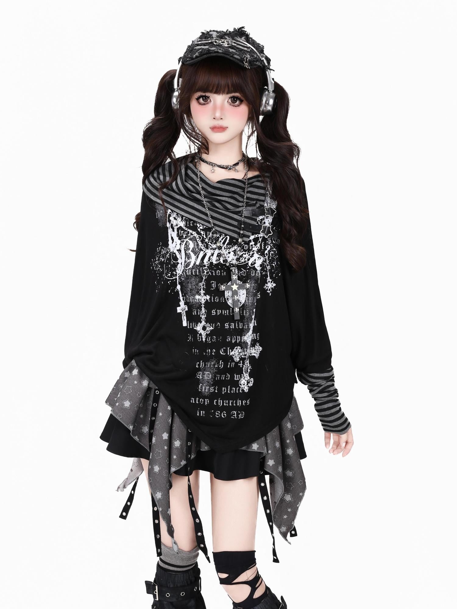 CRAZYGIRL Gothic Striped Patchwork Stacked Collar Fitted Women&