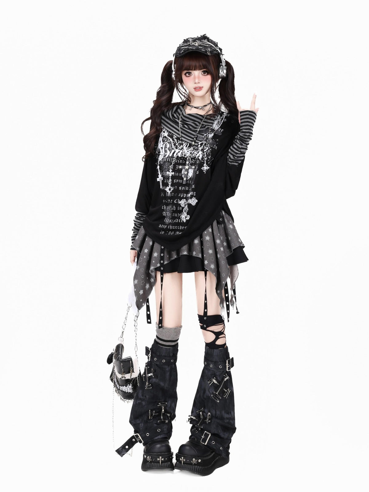 CRAZYGIRL Gothic Striped Patchwork Stacked Collar Fitted Women&