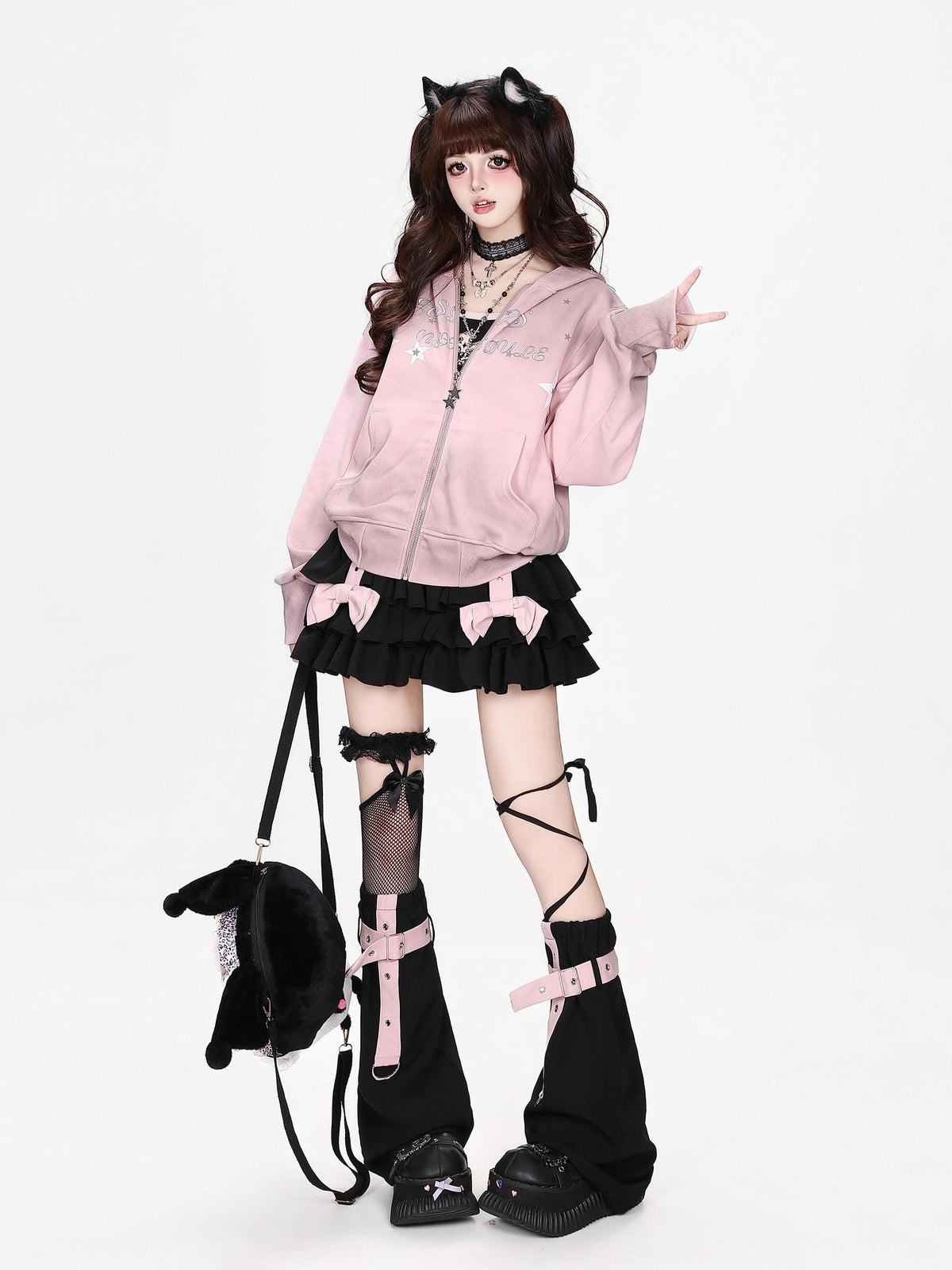CRAZYGIRL Gradient Star Print Hooded Zip Up Women&