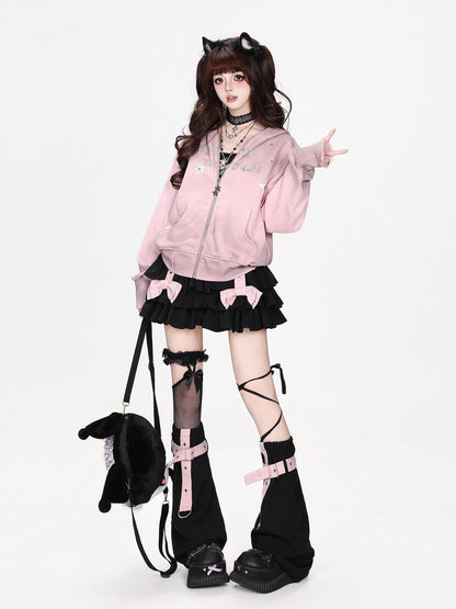CRAZYGIRL Gradient Star Print Hooded Zip Up Women&